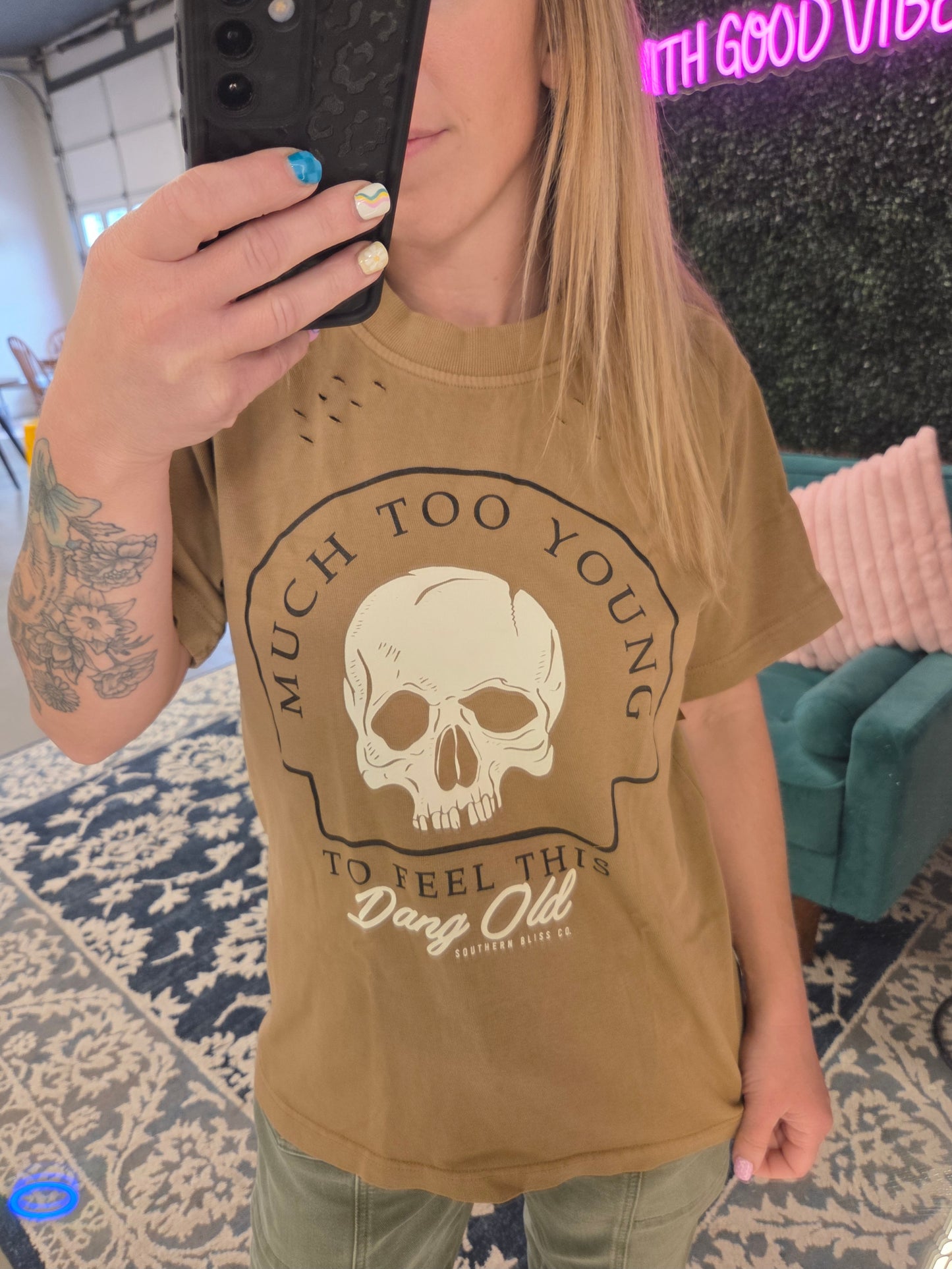 Much Too Young Cut Mock Neck Tee: Medium