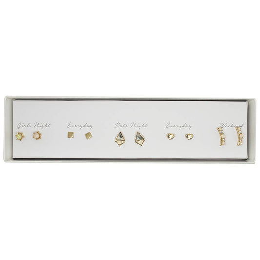 5 Pairs Multipack Stud Earrings Set with Gift Box
