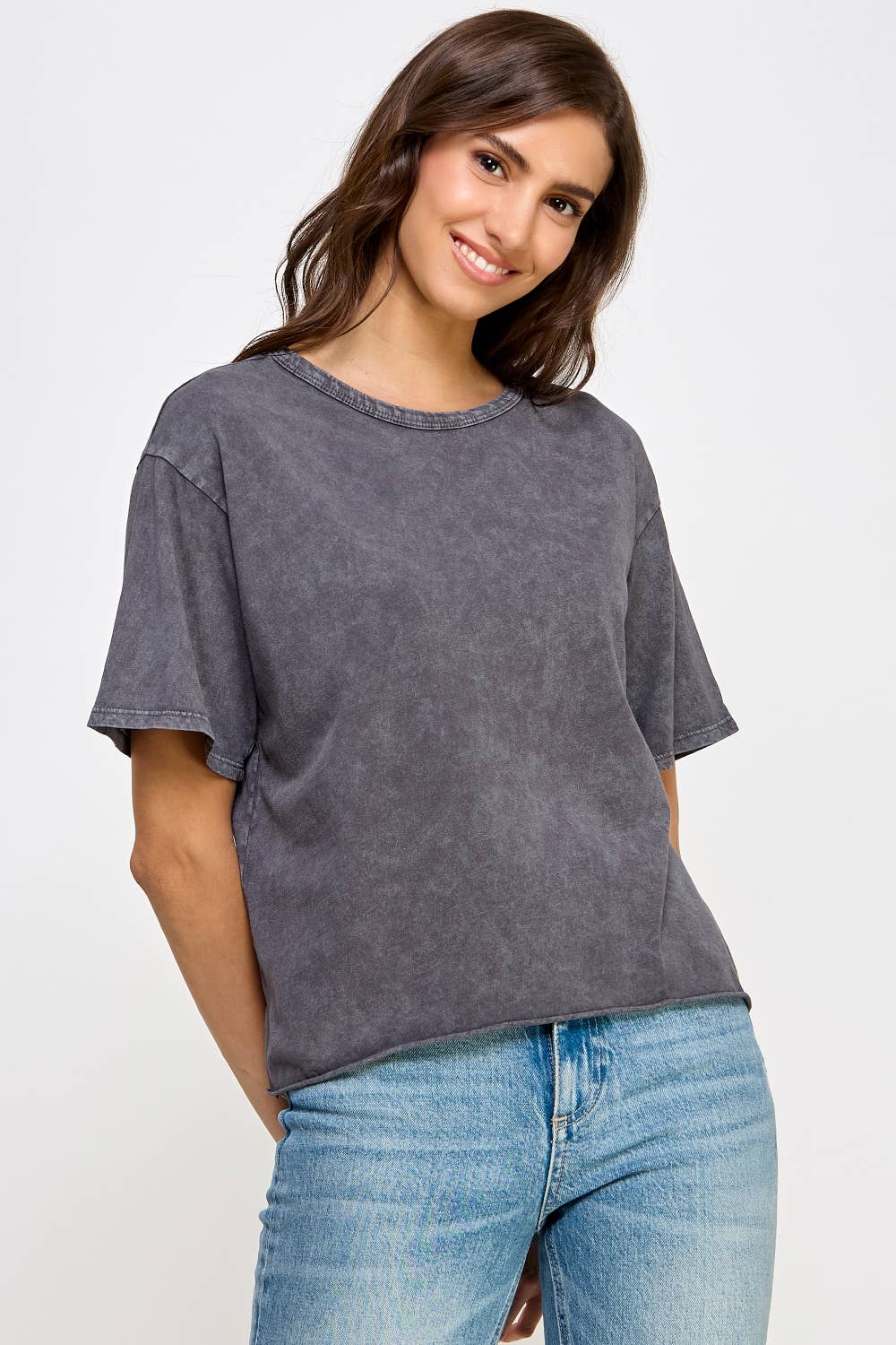 Blank Mineral Washed Long Crop Tee