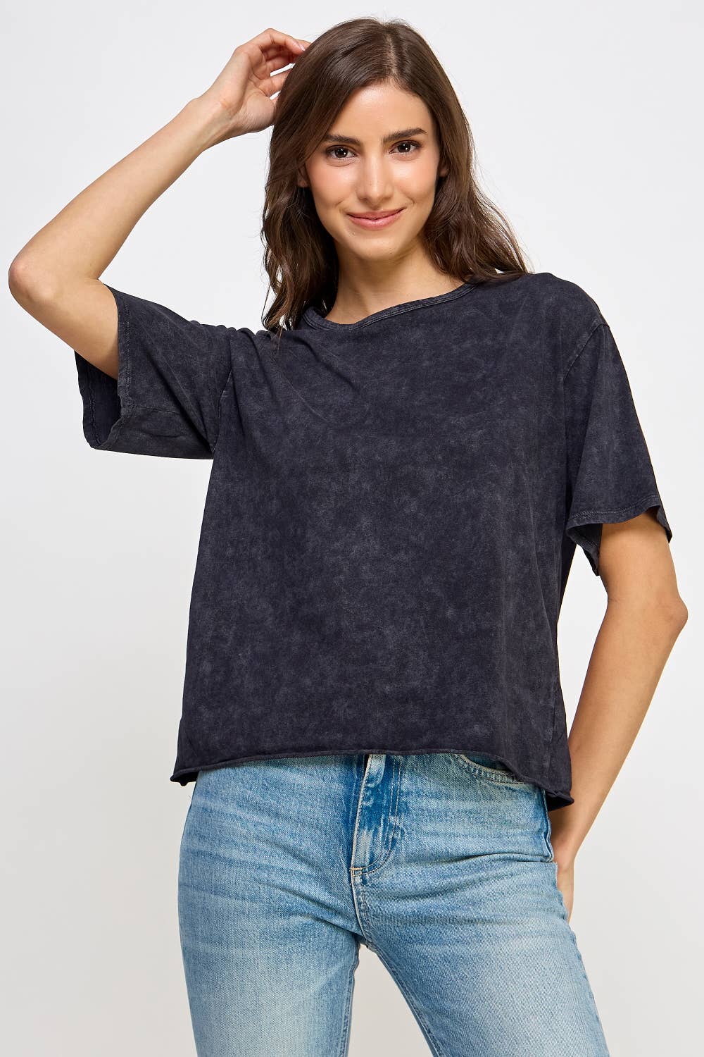 Blank Mineral Washed Long Crop Tee