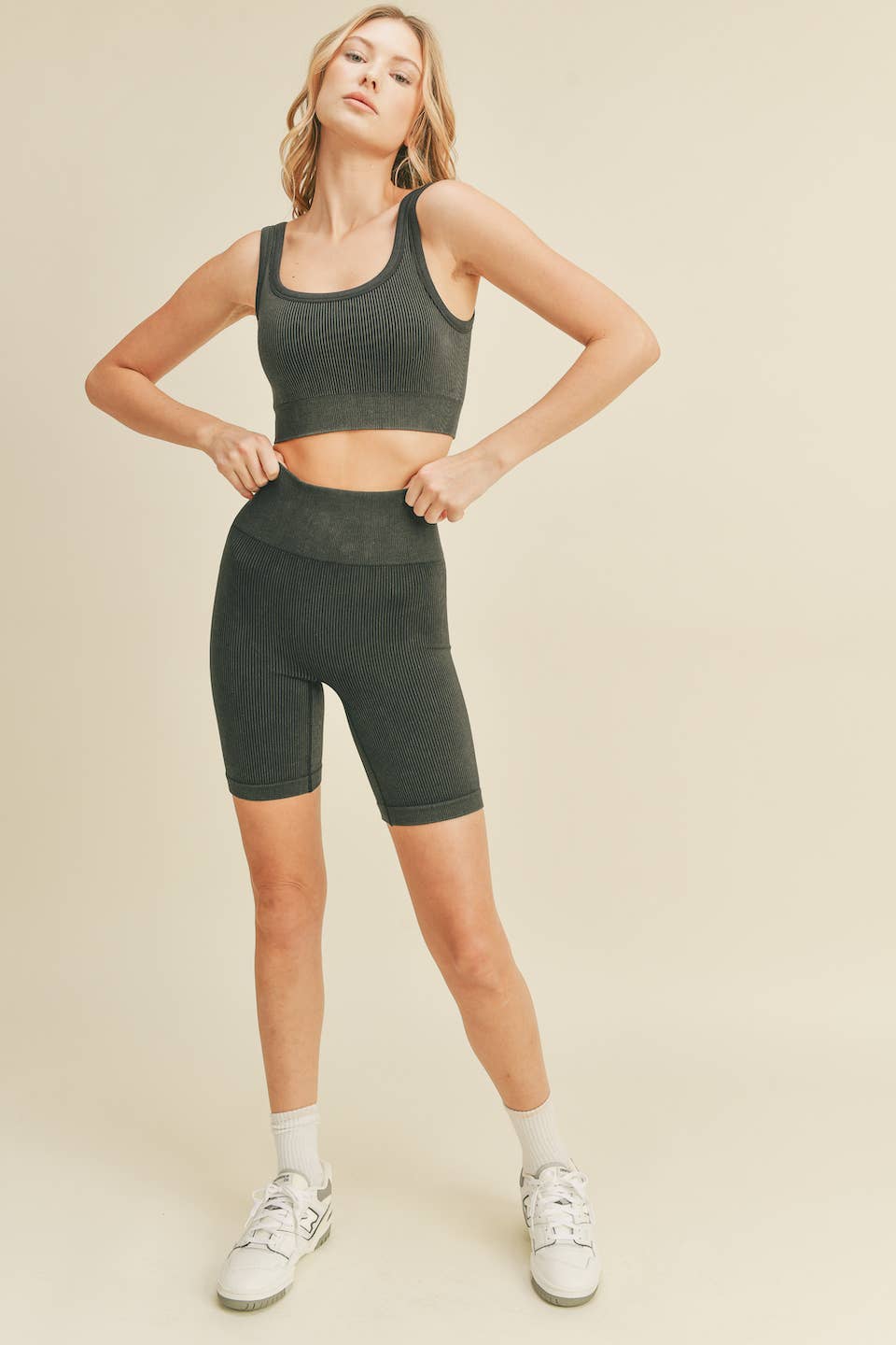 Kimberly Mineral Washed Bra & Biker Set