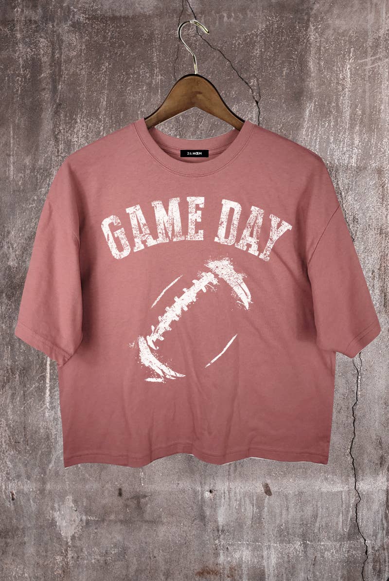 Game Day Football Graphic Crop Tee.: BLACK_WT / LARGE