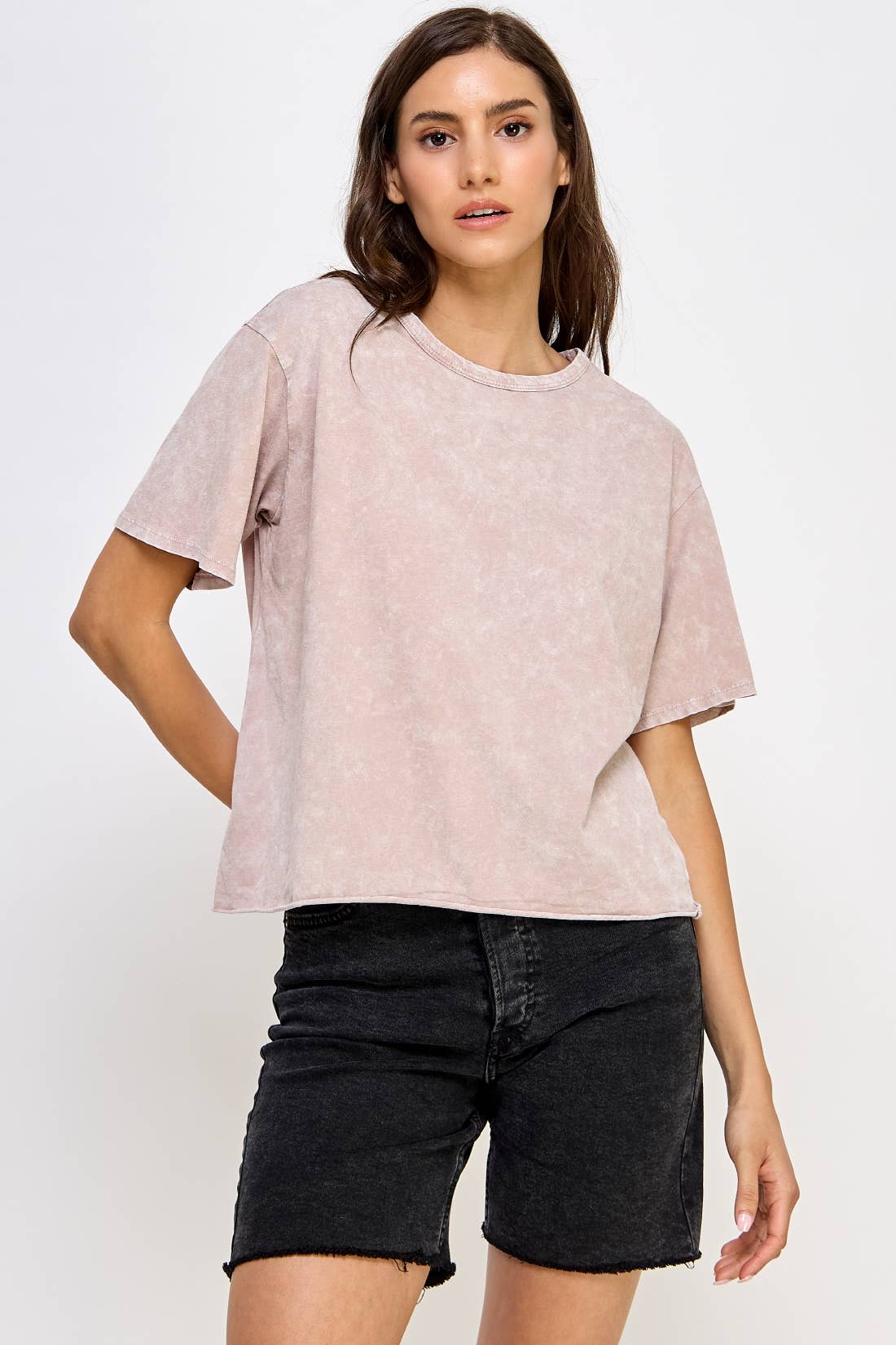 Blank Mineral Washed Long Crop Tee