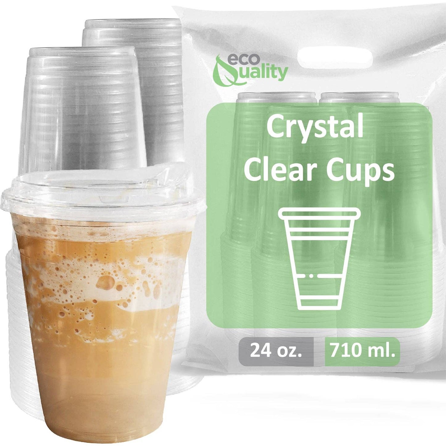 24Oz Disposable PET Clear Plastic Smoothie Cups with Sip: 600pc