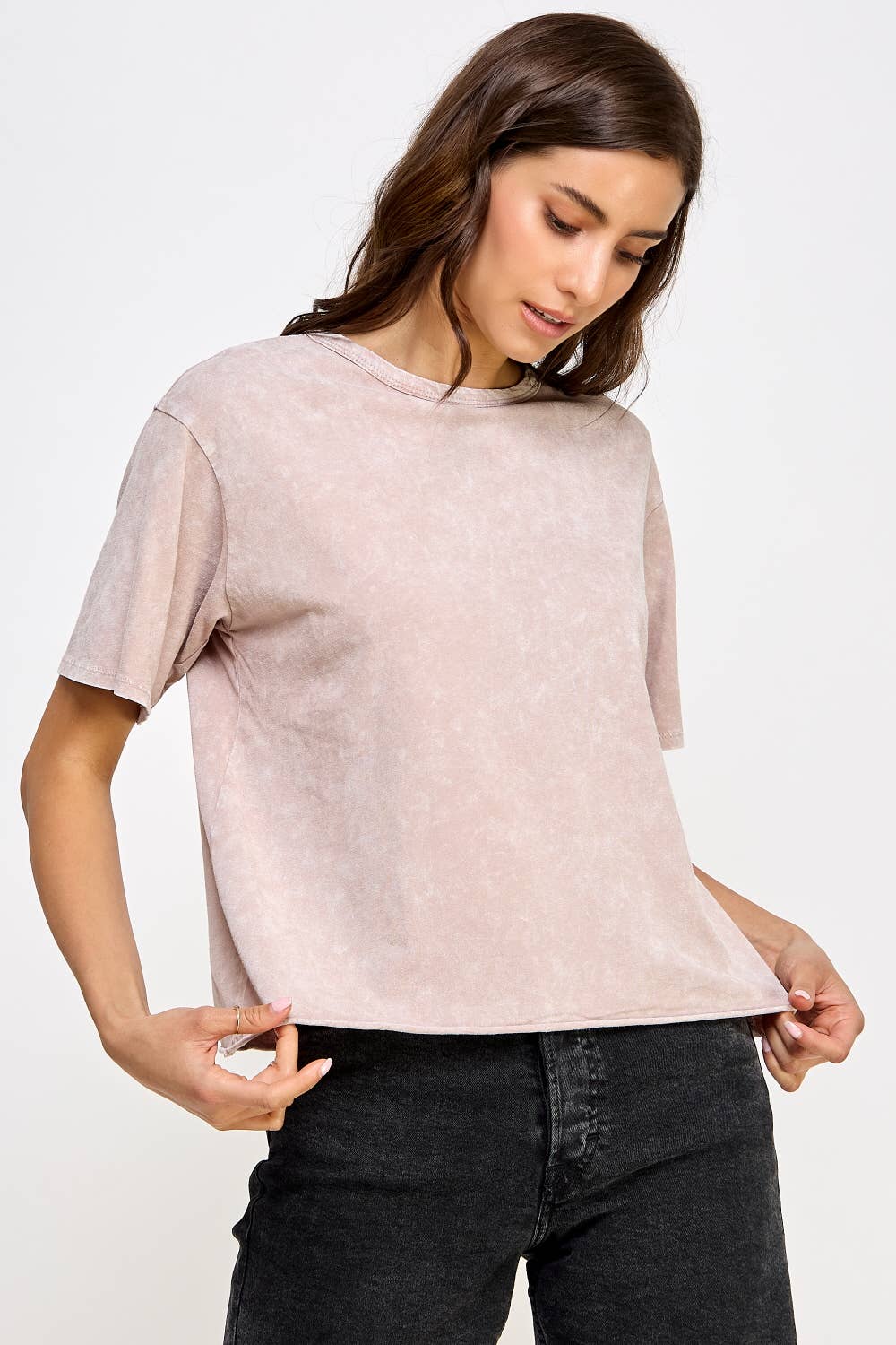 Blank Mineral Washed Long Crop Tee