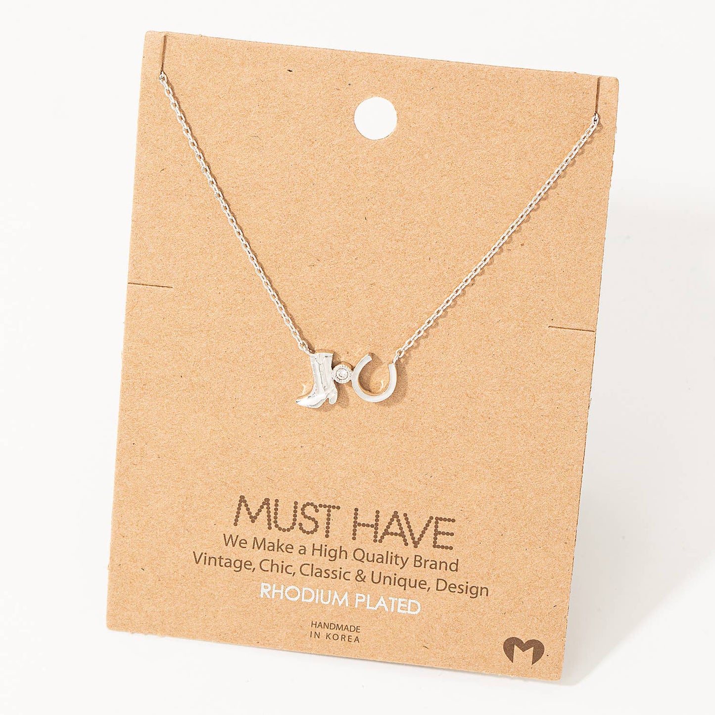Western Cowboy Boots Horse Shoe Charm Necklace Gold