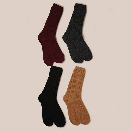 Rib Knit Wool Blend Crew Socks