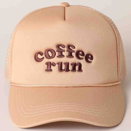 COFFEE RUN EMBROIDERED TRUCKER HAT