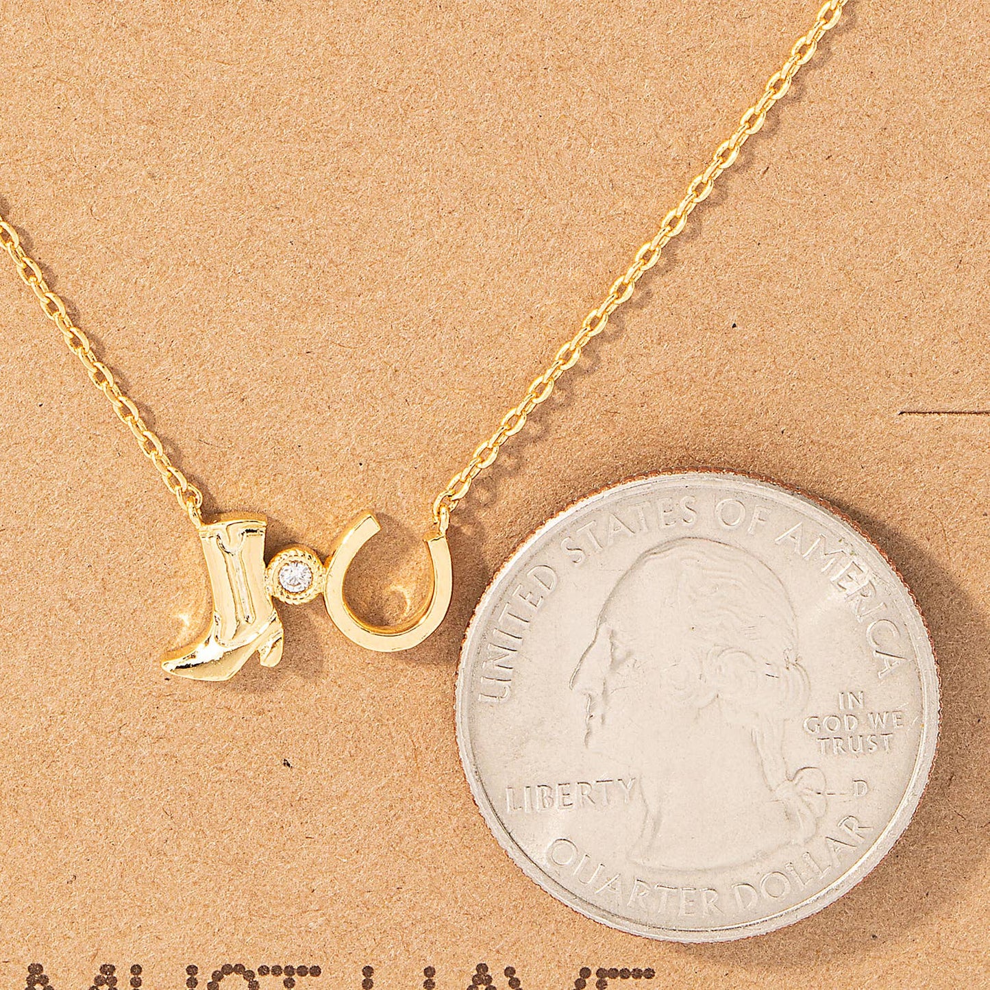 Western Cowboy Boots Horse Shoe Charm Necklace Gold