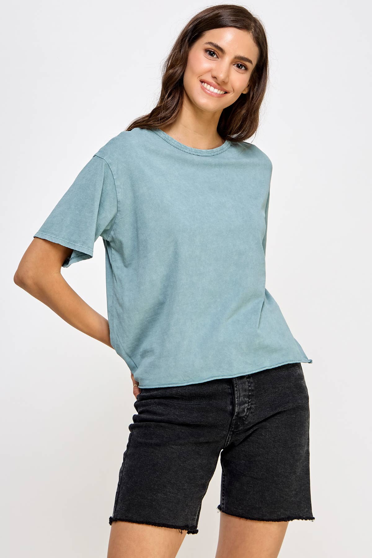 Blank Mineral Washed Long Crop Tee