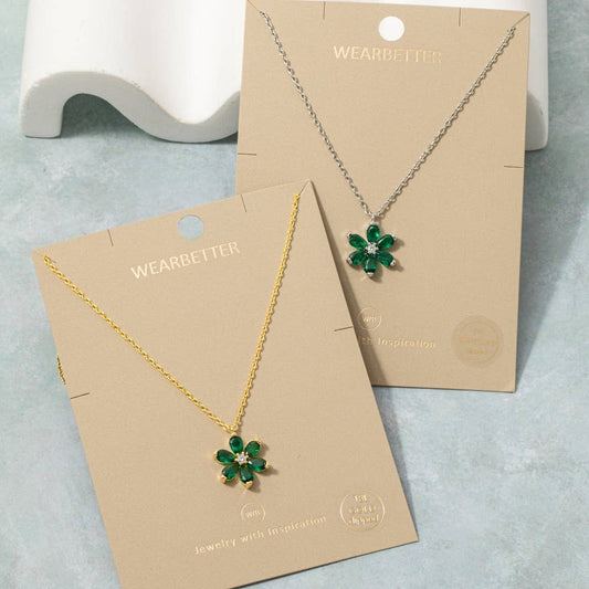 Gold Dipped Green Flower Pendant Necklace