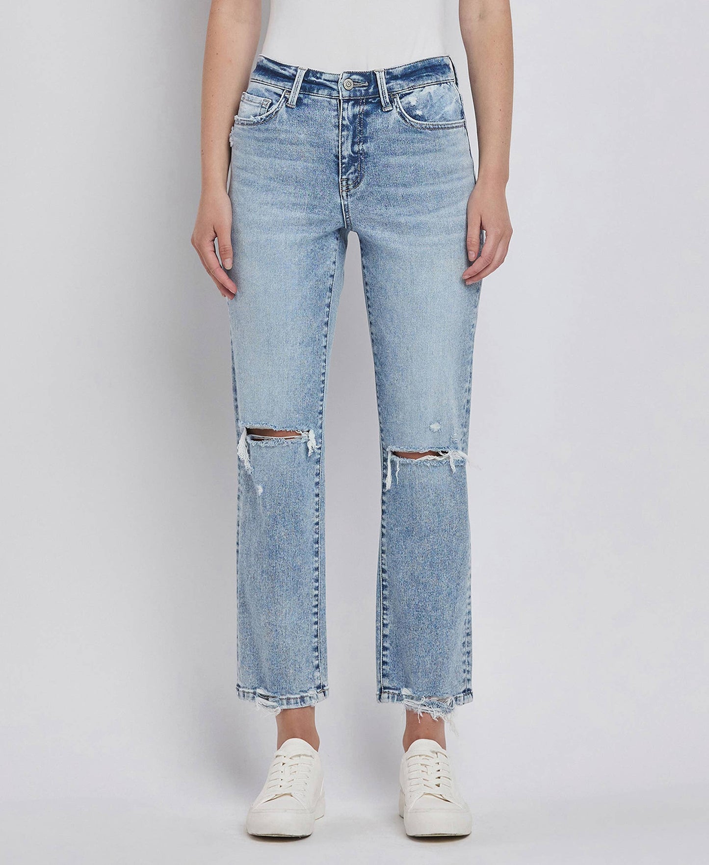 VIVID HIGH RISE DISTRESSED JEANS