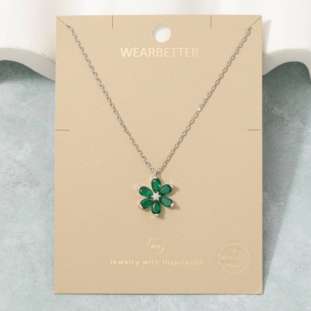 Gold Dipped Green Flower Pendant Necklace