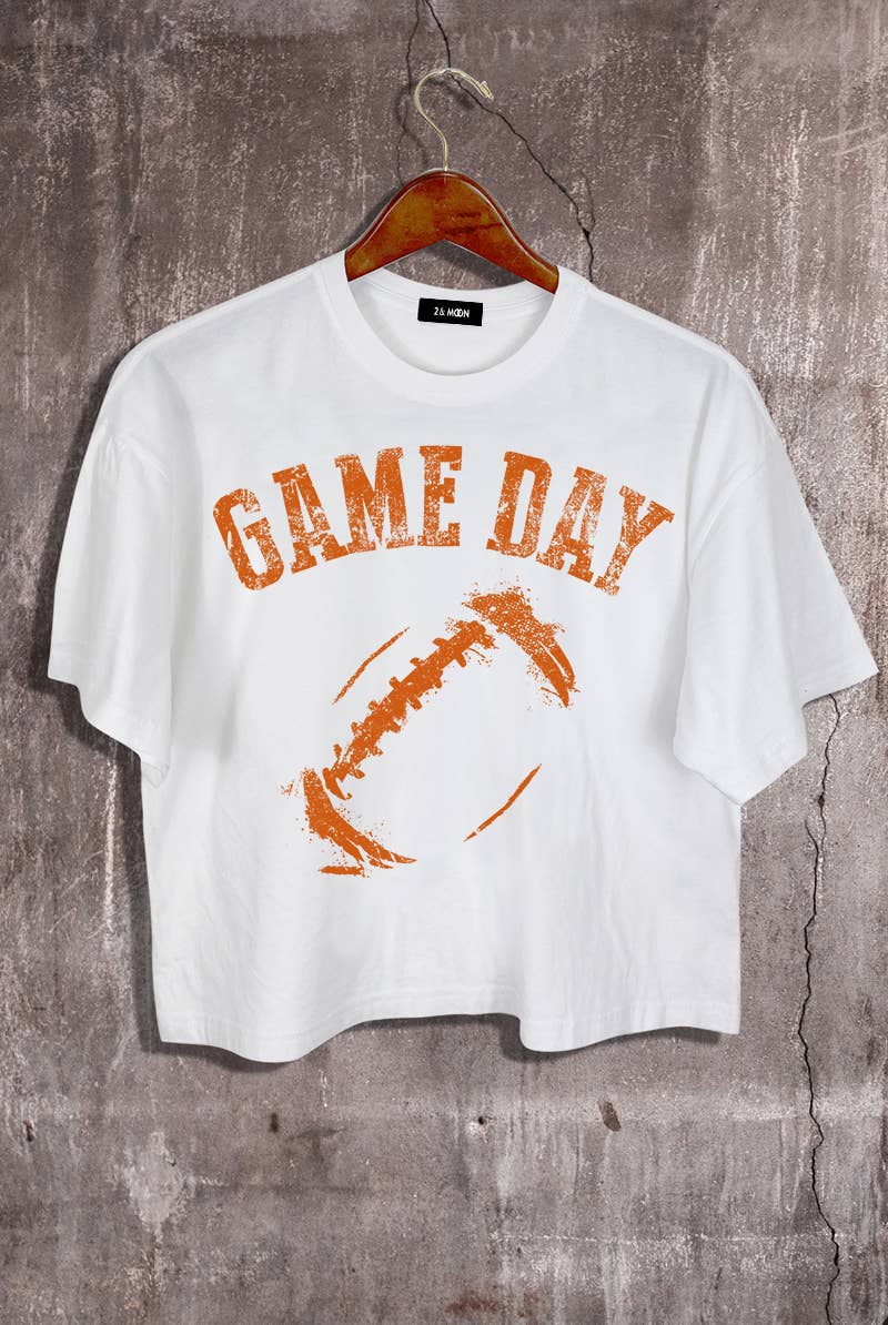 Game Day Football Graphic Crop Tee.: BLACK_WT / LARGE