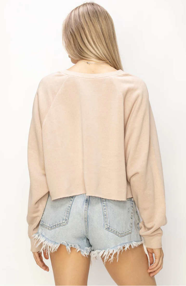 LAID BACK CROP SWEATSHIRT TAN Wandering Luna Brewtique