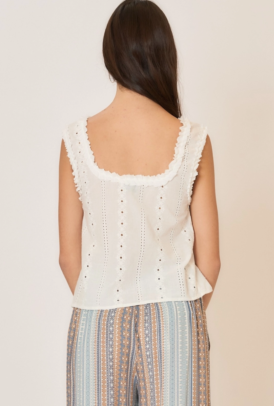 Eyelet Tie Front Sleeveless Top