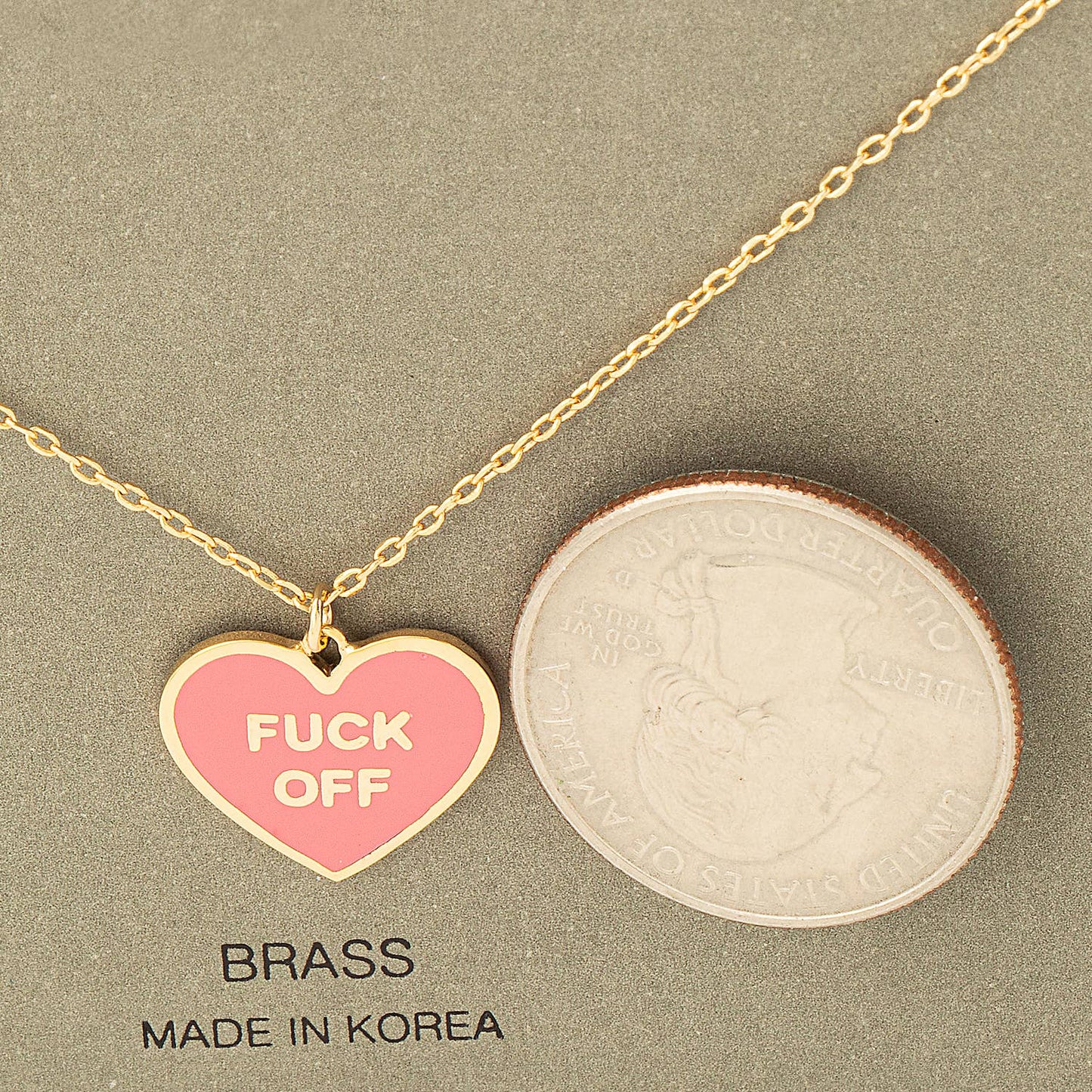 Pink Fuck Off Heart Pendant Necklace