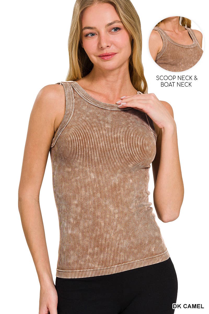 Camel Ribbed Cropped Tank Top