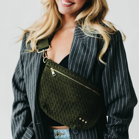 Suede Westlyn Woven Bum Bag - Olive
