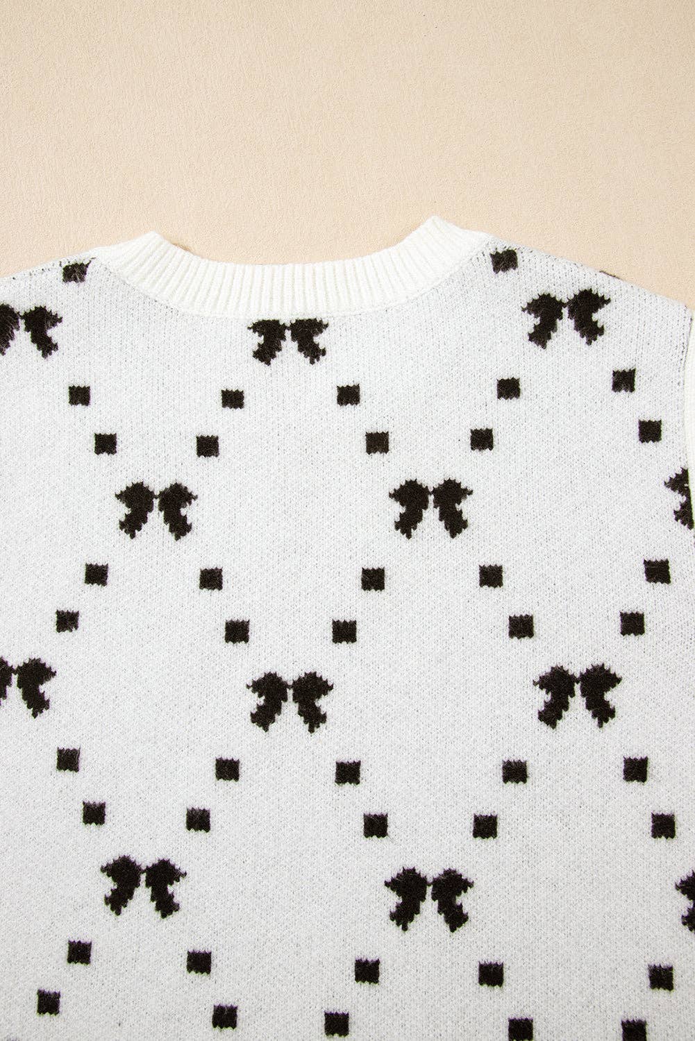 White Bow Pattern Buttoned Side Cropped Sweater Vest - Small
