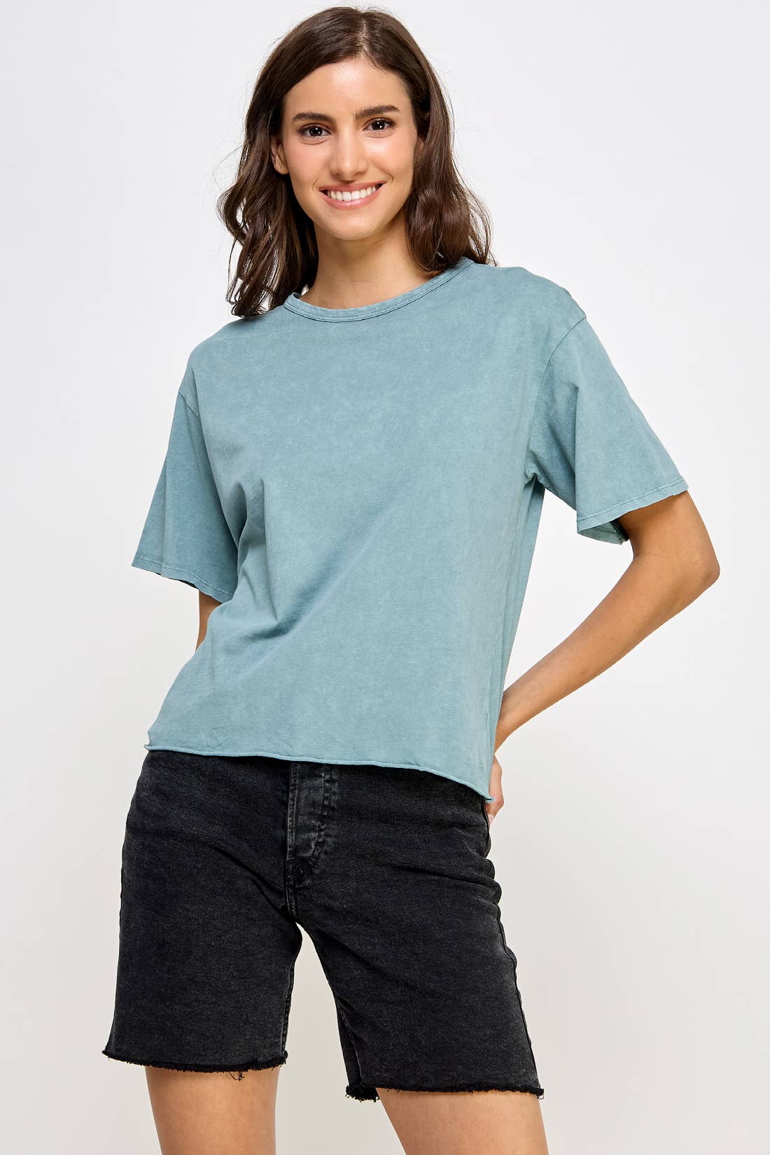 Blank Mineral Washed Long Crop Tee