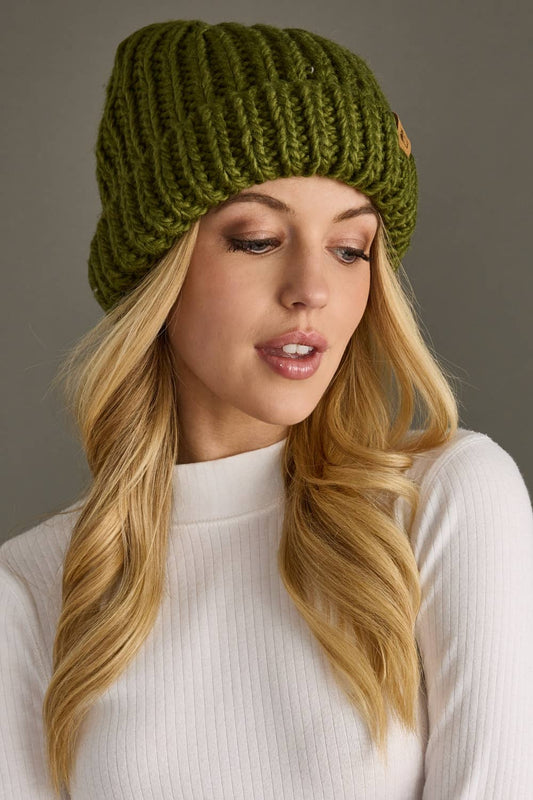 Olive Chunky Knit Beanie