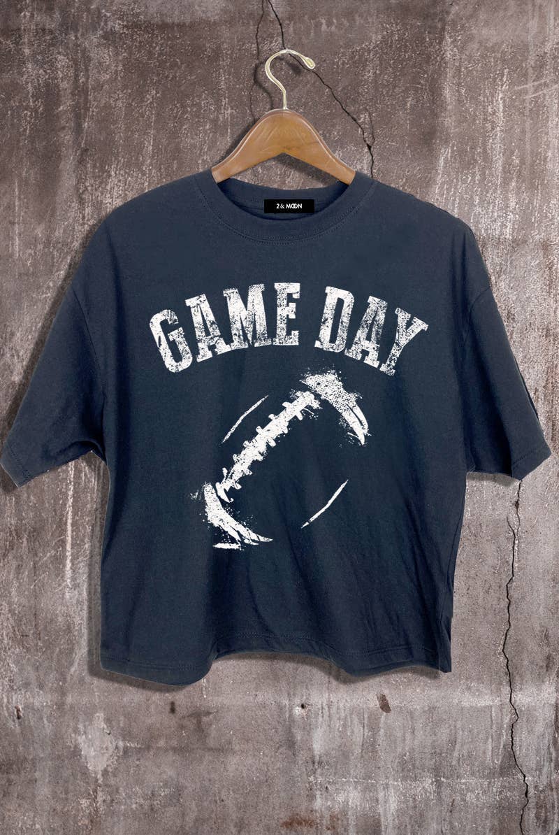 Game Day Football Graphic Crop Tee.: BLACK_WT / LARGE