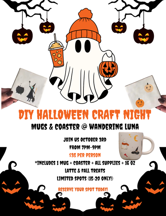 🎃 DIY Halloween Craft Night – Mugs & Coaster