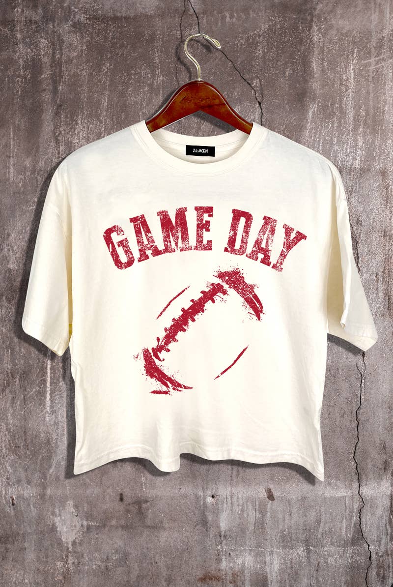 Game Day Football Graphic Crop Tee.: BLACK_WT / LARGE