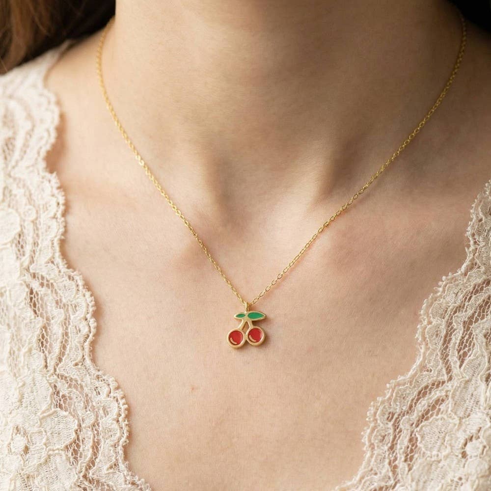 Gold Dipped Epoxy Cherry Pendant Necklace: R