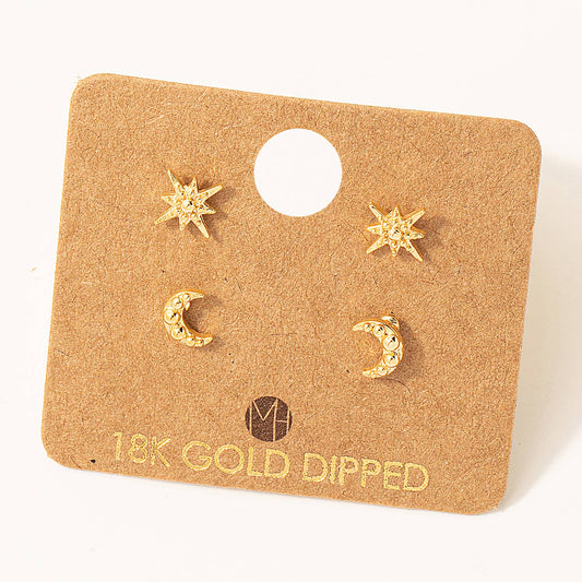 Mini Star Moon Stud Earrings Set: S