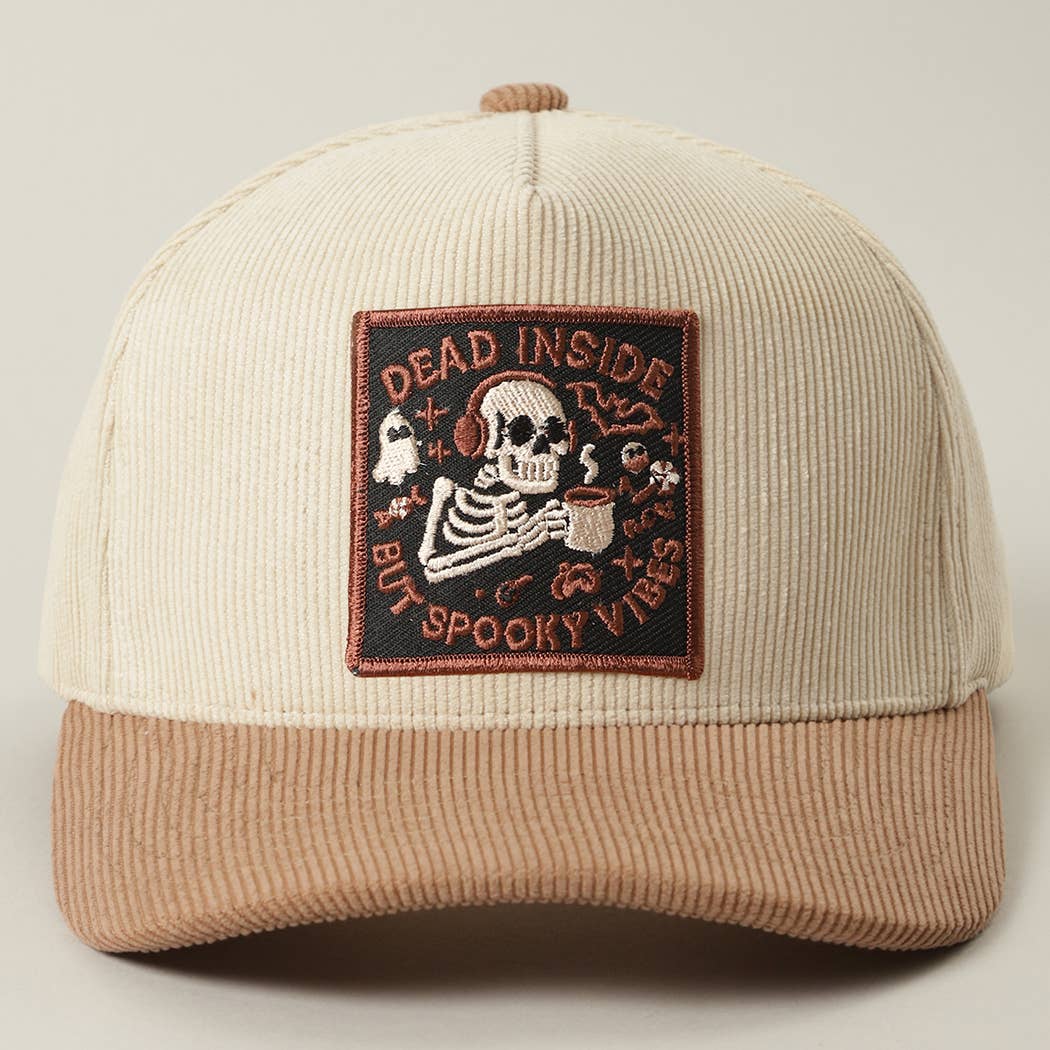 Dead Inside Skull Spooky Vibe Corduroy Trucker Cap
