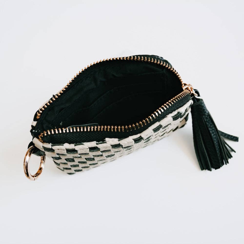 Paris Card Wallet: Woven Checkered Coffee