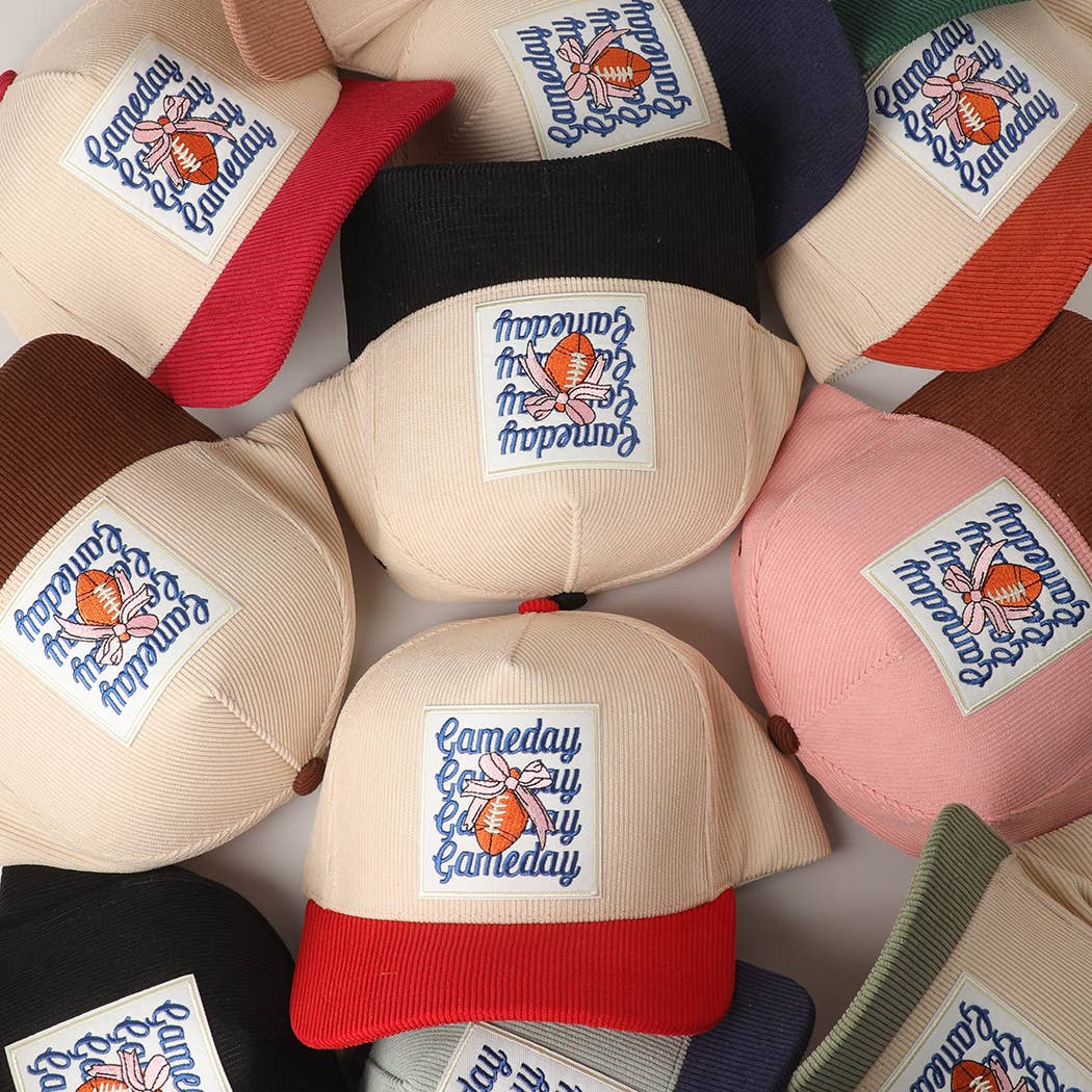 Gameday Bow Patch Corduroy Trucker Hat - Red