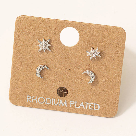 Mini Star Moon Stud Earrings Set: S