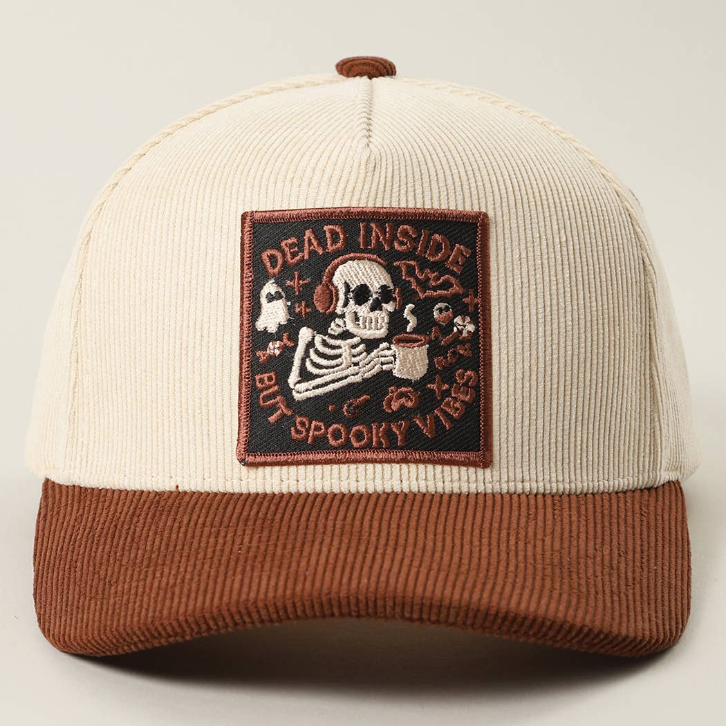 Dead Inside Skull Spooky Vibe Corduroy Trucker Cap
