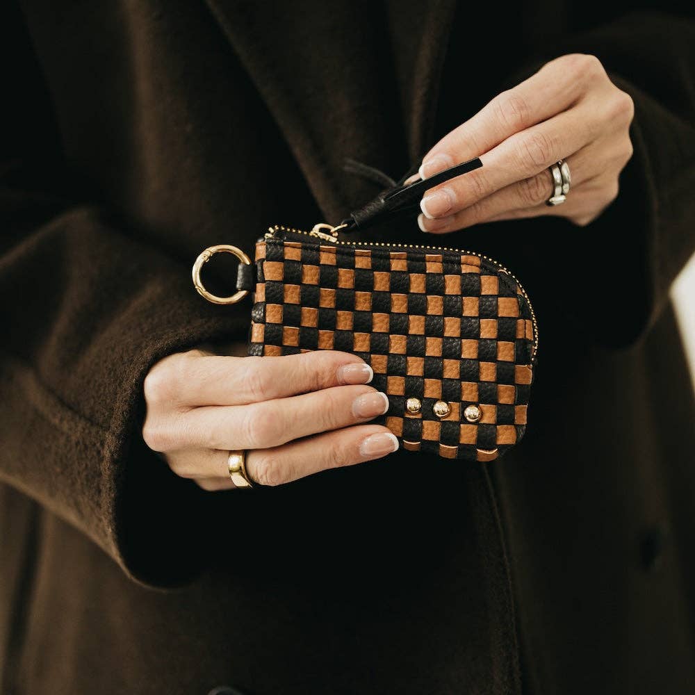 Paris Card Wallet: Woven Checkered Coffee