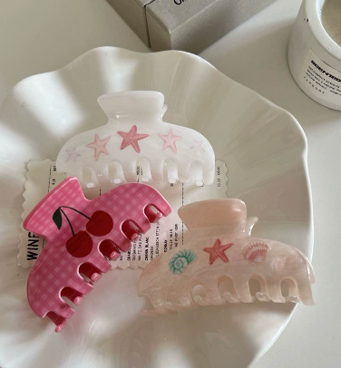 Cherry Seashell Pastel Pink Hair Clips