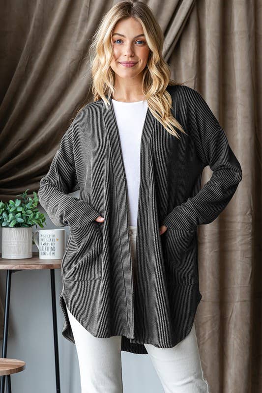 ANGIE RIBBED OPEN CARDIGAN