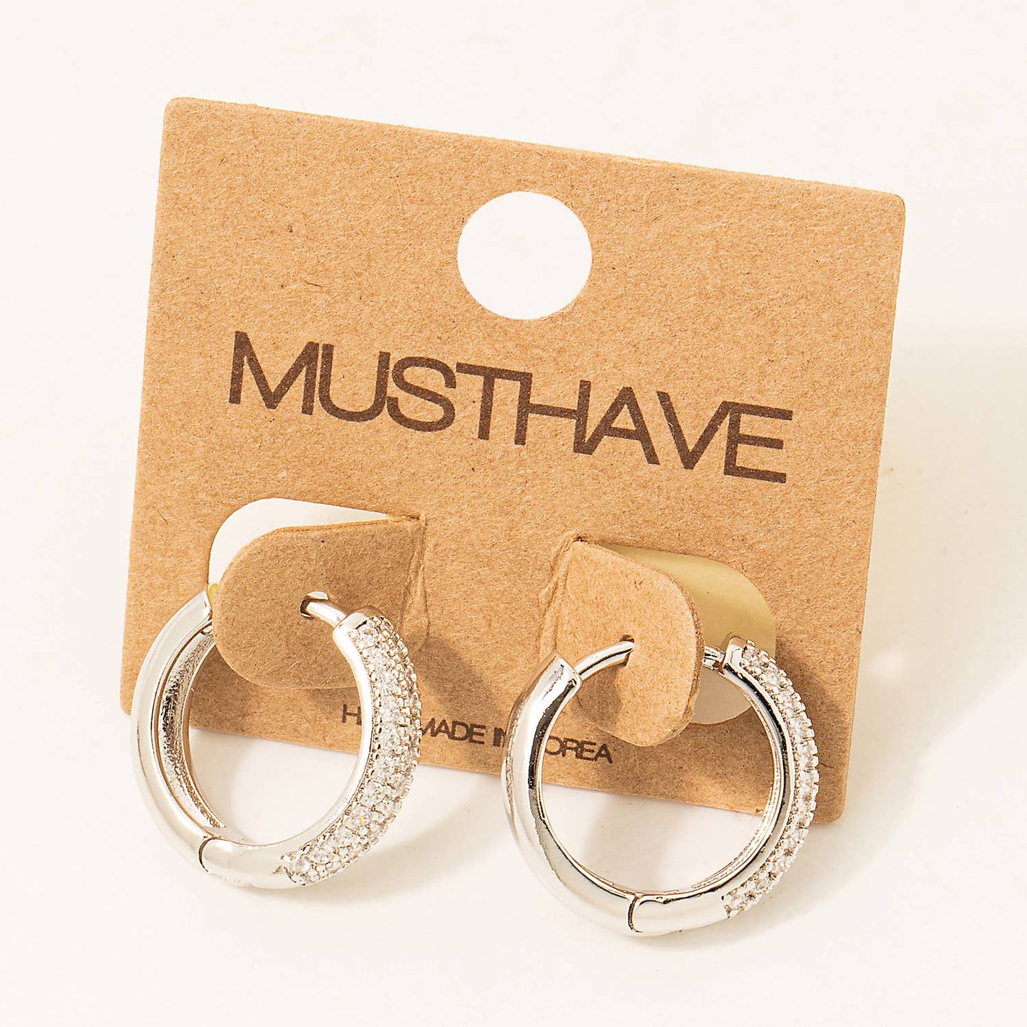 Pave Studded Latch Hoop Earrings Gold