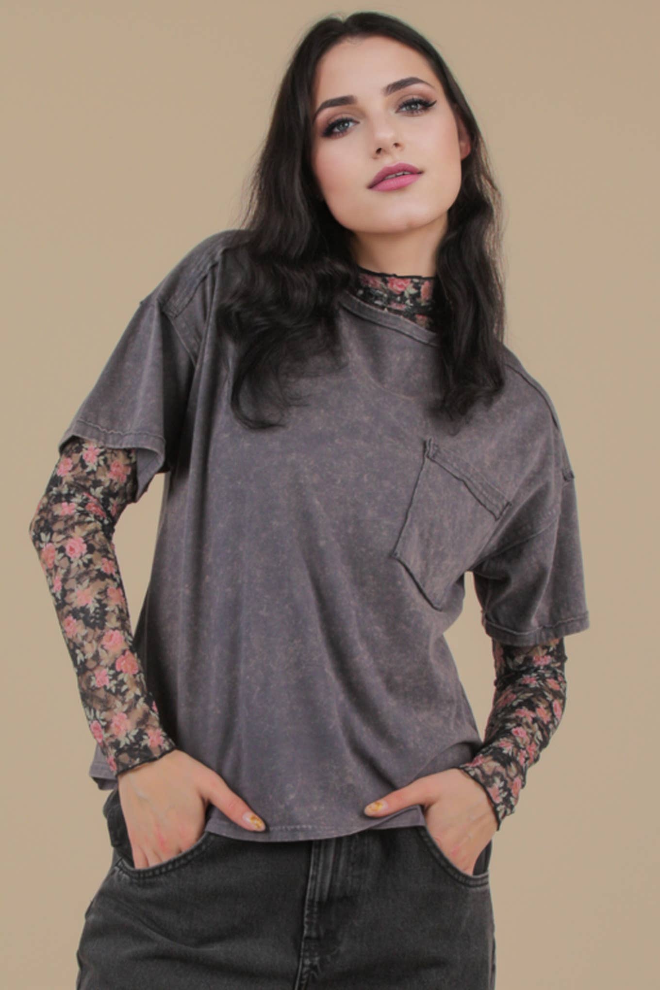 MINERAL WASH BASIC KNIT TEE