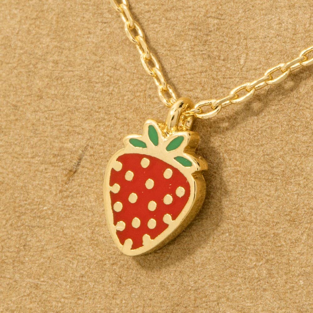 Gold Dipped Epoxy Strawberry Pendant Necklace: G
