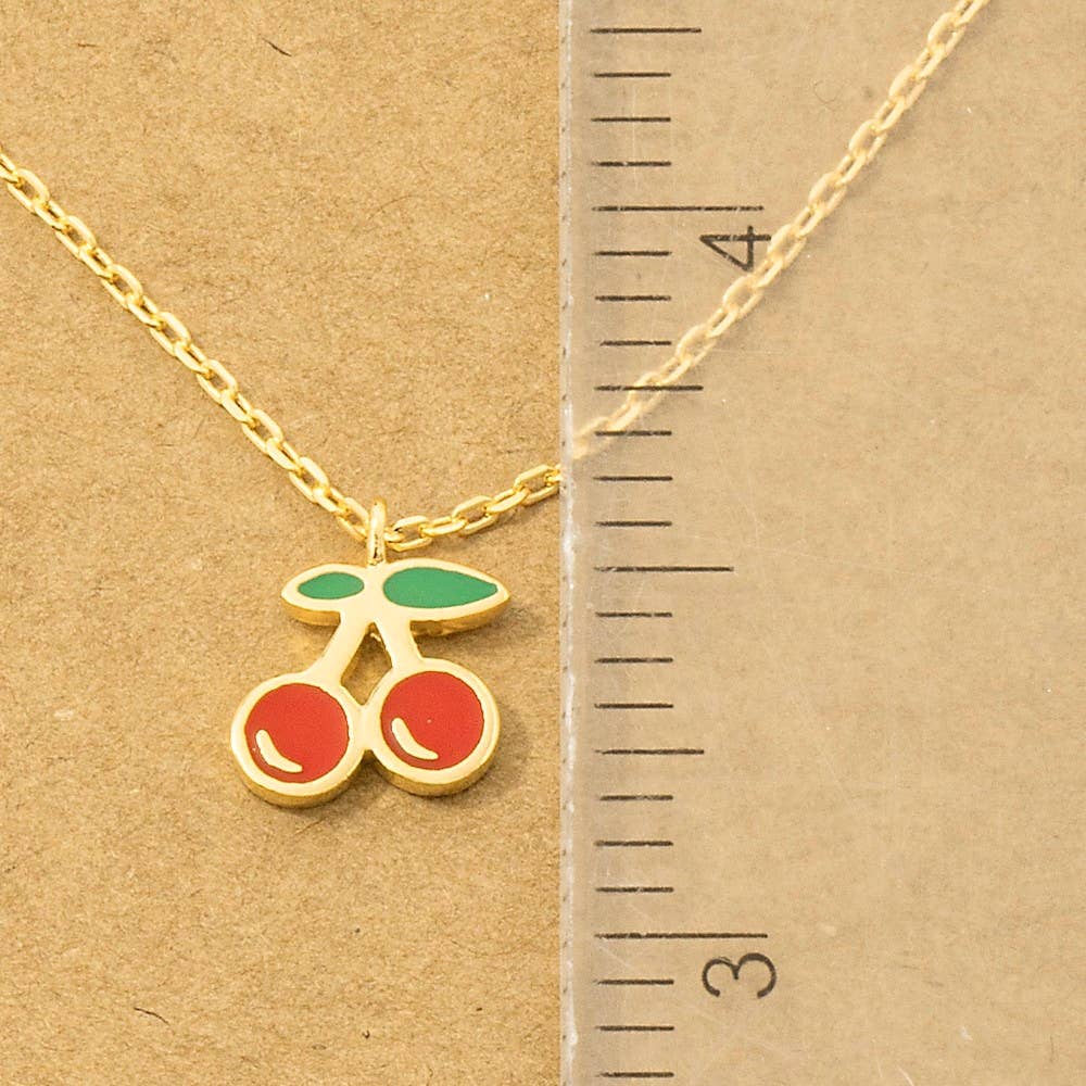 Gold Dipped Epoxy Cherry Pendant Necklace: R