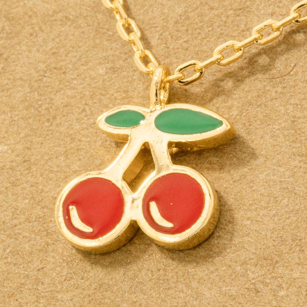 Gold Dipped Epoxy Cherry Pendant Necklace: R