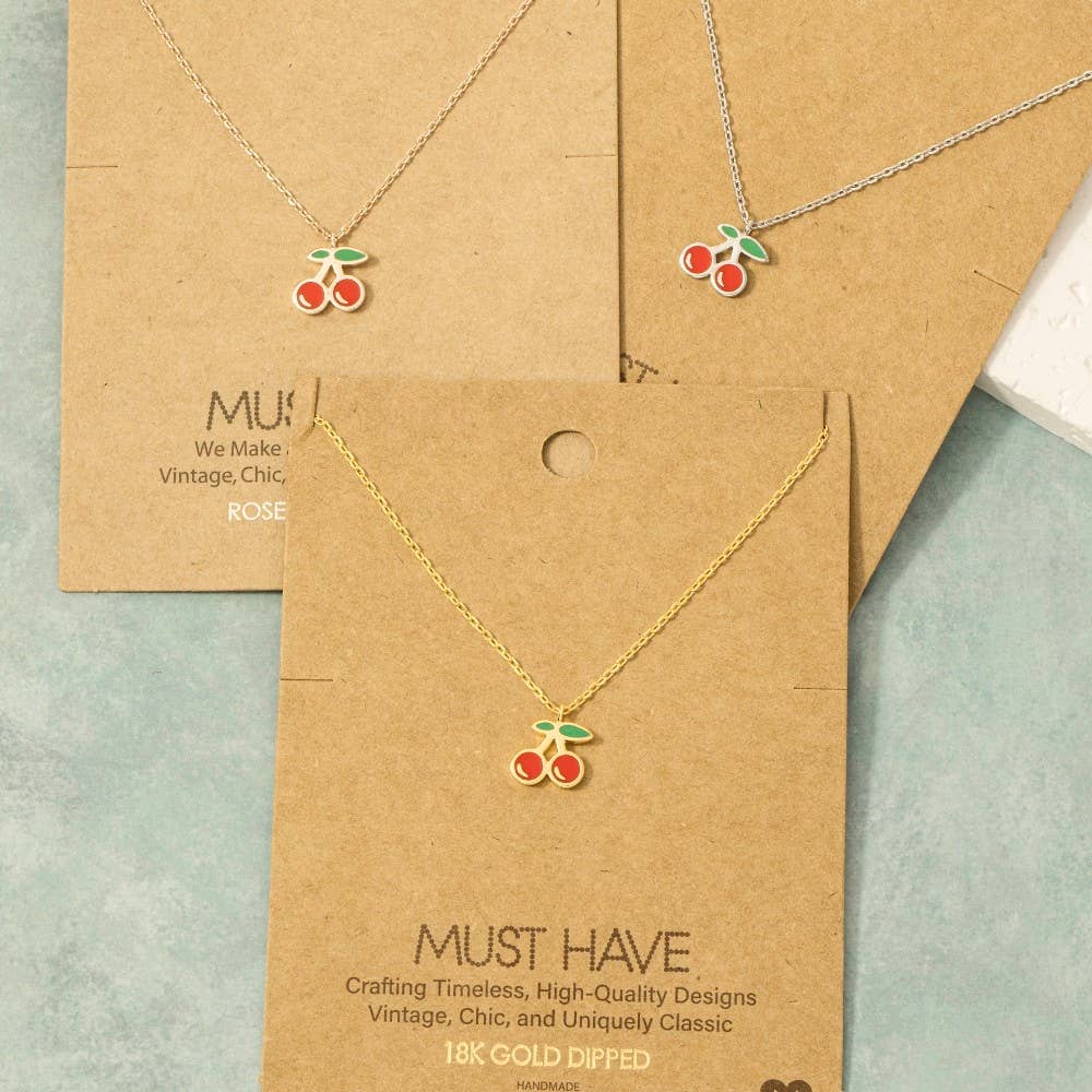 Gold Dipped Epoxy Cherry Pendant Necklace: R