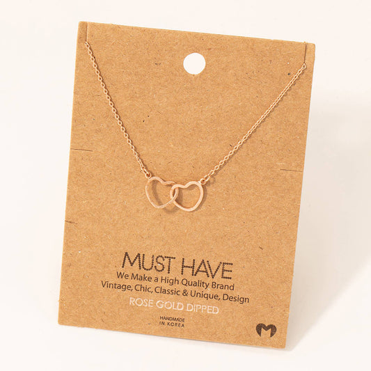 Heart Link Charm Necklace Rose Gold