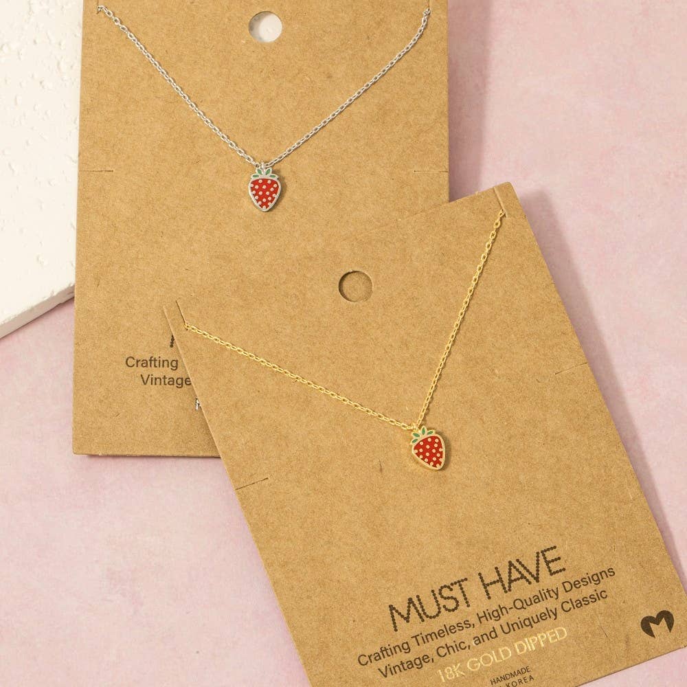 Gold Dipped Epoxy Strawberry Pendant Necklace: G
