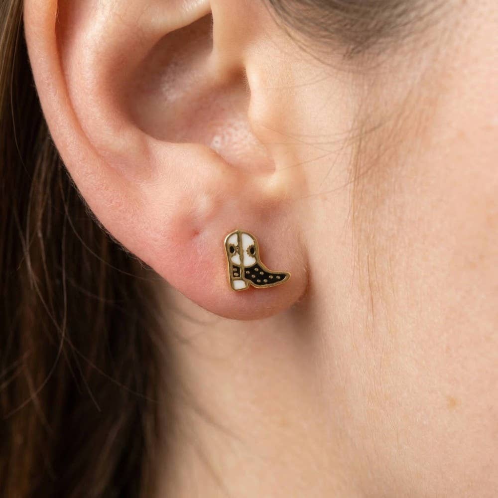 Gold Dipped Epoxy Cowboy Boots Stud Earrings: S