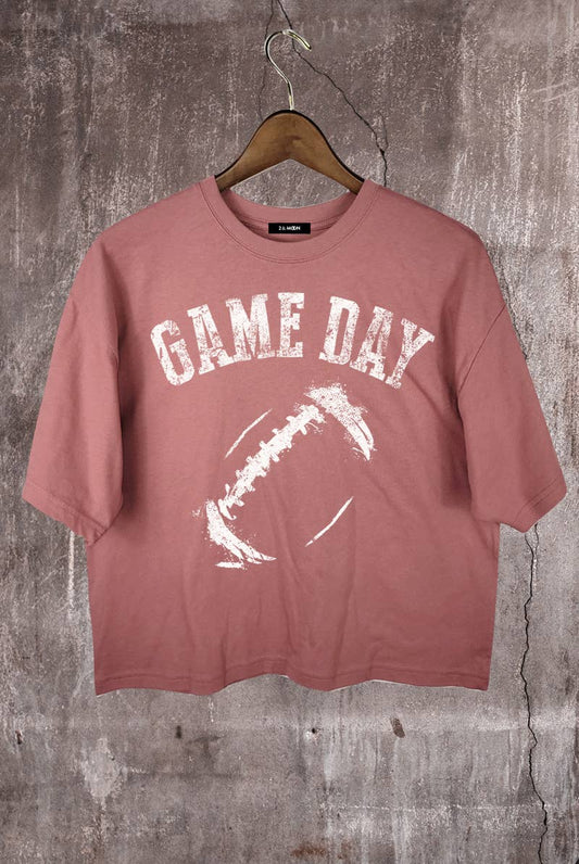 Game Day Football Graphic Crop Tee.: BLACK_WT / LARGE