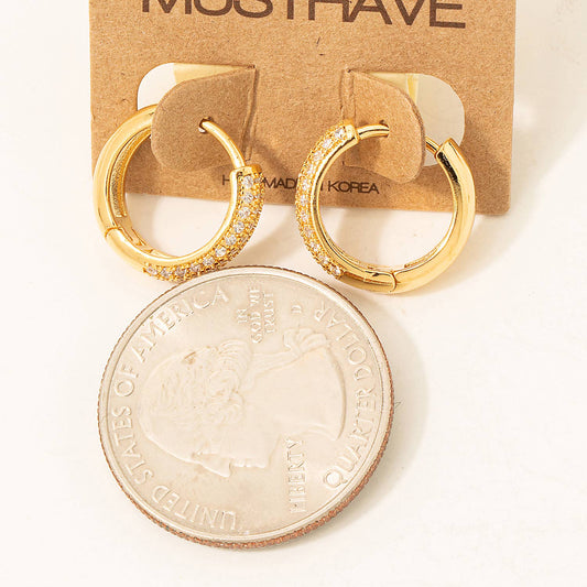 Pave Studded Latch Hoop Earrings Gold